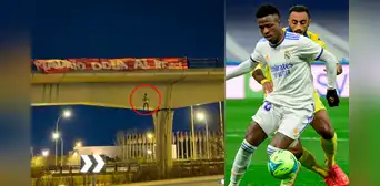 Hinchas de Atlético de Madrid cuelgan muñeco de Vinícius en puente con mensaje de odio Hinchas de Atlético de Madrid cuelgan muñeco de Vinícius en puente con mensaje de odio