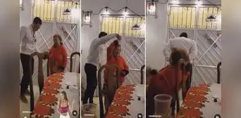 Quiso bailar con la abuela de su novia, pero mujer cae al piso en una vuelta Quiso bailar con la abuela de su novia, pero mujer cae al piso en una vuelta