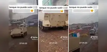 Vehículo del Ejército se queda varado al no poder subir por la pista de un cerro Vehículo del Ejército se queda varado al no poder subir por la pista de un cerro