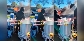 Mujer sorprende al vender tamales frente a un auto que se incendiaba: "Hay prioridades" Mujer sorprende al vender tamales frente a un auto que se incendiaba: "Hay prioridades"