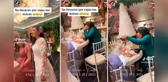 Invitada se roba una caja con bocaditos en plena boda y se los come frente a la novia