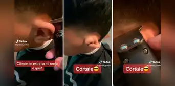 Niño sorprende al 'esconder' su oreja para que barbero pueda cortarle el cabello Niño sorprende al 'esconder' su oreja para que barbero pueda cortarle el cabello