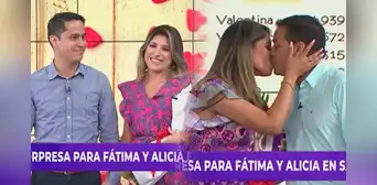 Fátima Aguilar y Alicia Retto son sorprendidas en vivo por sus parejas en San Valentín