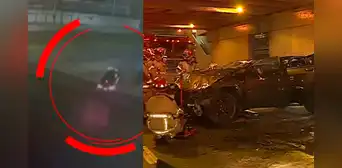 San Isidro: captan el preciso instante de caída de camioneta desde puente de la Vía Expresa