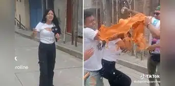 Reportera de “Mande quien mande” fue bañada con pintura durante carnavales en Cajamarca Reportera de “Mande quien mande” fue bañada con pintura durante carnavales en Cajamarca