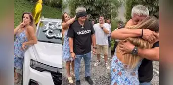 Alejandra Baigorria sorprende a su papá con camioneta por su cumpleaños y él rompe en llanto