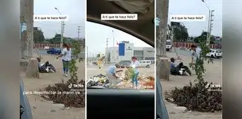 Mujer le regala almuerzo a adulto mayor en situación de pobreza y escena se hace viral