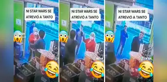 Al mismo estilo de "Star wars": adultas mayores discuten en bodega y utilizan sus bastones como espadas Al mismo estilo de "Star wars": adultas mayores discuten en bodega y utilizan sus bastones como espadas