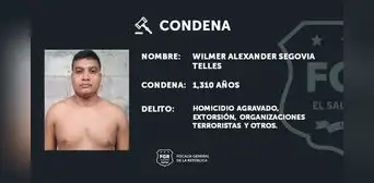 Condenan a 1.310 años de prisión a pandillero salvadoreño: se le acusa de 33 homicidios y extorsiones Condenan a 1.310 años de prisión a pandillero salvadoreño: se le acusa de 33 homicidios y extorsiones