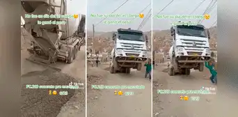 Camión mezclador se queda con las llantas arriba al no soportar el peso del cemento Camión mezclador se queda con las llantas arriba al no soportar el peso del cemento