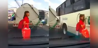 Mujer despistada se salva de milagro de ser atropellada por bus que iba a gran velocidad