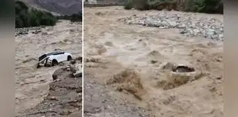 Moderna camioneta es arrastrada por caudaloso río tras colapso de carretera en Áncash
