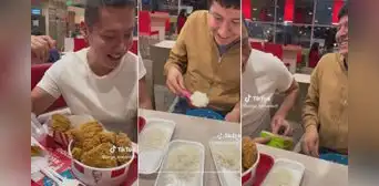 Van a KFC y llevan su propio arroz y menestra para acompañar el pollo broaster