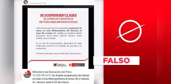 El Minedu no publicó un comunicado anunciando la suspensión de clases los días 20 y 21 de marzo de 2023 El Minedu no publicó un comunicado anunciando la suspensión de clases los días 20 y 21 de marzo de 2023