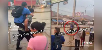 "El rey del recurseo": peruano carga en su espalda a transeúntes en medio de inundaciones "El rey del recurseo": peruano carga en su espalda a transeúntes en medio de inundaciones