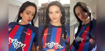 Rosalía canta himno del Barcelona fiel a su estilo y luce camiseta Motomami previo al clásico Rosalía canta himno del Barcelona fiel a su estilo y luce camiseta Motomami previo al clásico
