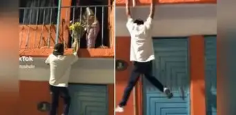 Se trepa del balcón para llevarle flores amarillas a su novia y todo le sale mal: “Eso es amor”