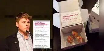 Joven se disfraza de repartidor para entregar su currículum vitae dentro de una caja de donuts Joven se disfraza de repartidor para entregar su currículum vitae dentro de una caja de donuts