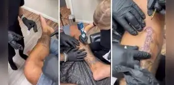 Niño de 7 años tatúa por primera vez a su padre y momento se viraliza en redes sociales