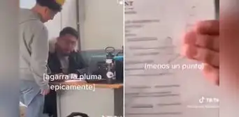 Le grita "¡Shazam!" a su profesor para que le suba la nota, pero este lo jala: “Por chistosito”