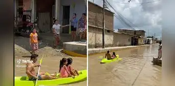 "Cambio moto por canoa": padre sorprende al transportar a sus hijas en Piura tras intensas lluvias