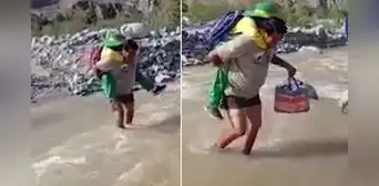 Profesor cargó a escolares y cruzó río para que niños lleguen a su colegio en Arequipa