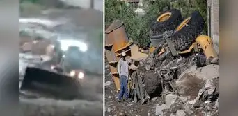 Así fue arrastrada unidad de maquinaria pesada durante huaico en Arequipa