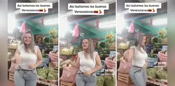 Joven venezolana suelta sus pasos prohibidos y la rompe bailando cumbia en el mercado: "Otra cosita"