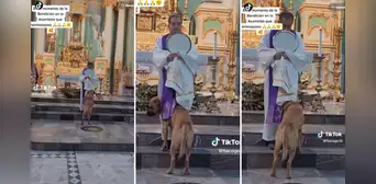 ¿Pidió por los perritos del mundo? Can entra a iglesia durante misa y se mete debajo de túnica de párroco para 'orar'