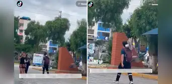 El calor no tiene piedad: captan a joven yendo a estudiar con su ventilador portátil al hombro