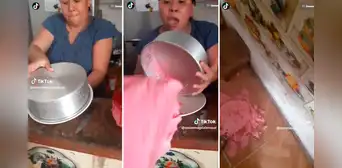 No salió como esperaba: intenta voltear un pastel, comete pequeño error y este termina en el piso No salió como esperaba: intenta voltear un pastel, comete pequeño error y este termina en el piso