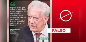 Mario Vargas Llosa: es falsa la gráfica que atribuye al escritor una cita sobre Bolivia Mario Vargas Llosa: es falsa la gráfica que atribuye al escritor una cita sobre Bolivia