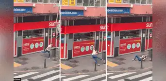 Hombre quiso desquitar su furia contra un tacho de basura, pero no terminó como esperaba Hombre quiso desquitar su furia contra un tacho de basura, pero no terminó como esperaba
