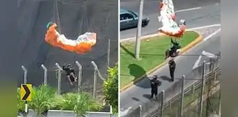 Miraflores: parapentista queda atrapado entre cables en la Costa Verde Miraflores: parapentista queda atrapado entre cables en la Costa Verde
