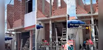 Ciudadanos construyen el segundo piso de su casa con poste en el medio: “Perú, donde todo es posible”