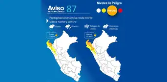 Senamhi alerta lluvias extremas en la costa y sierra: ¿en qué regiones y hasta cuándo? Senamhi alerta lluvias extremas en la costa y sierra: ¿en qué regiones y hasta cuándo?