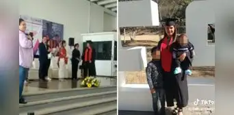 “Sí se pudo, mami, te amo”: mujer recibe su título y su hijo la sorprende con mensaje en público
