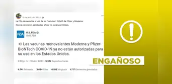 Es engañoso afirmar que la FDA desautorizó el uso de vacunas contra la COVID-19 de Pfizer y Moderna