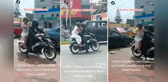 ¡A falta de limusina! Captan a pareja de recién casados viajando en motocicleta por calle de Chorrillos ¡A falta de limusina! Captan a pareja de recién casados viajando en motocicleta por calle de Chorrillos