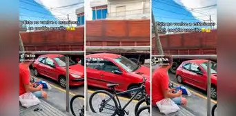 Camión choca a carro estacionado mientras volteaba: "Lo acomodó" Camión choca a carro estacionado mientras volteaba: "Lo acomodó"
