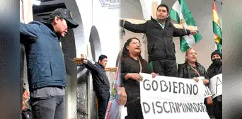 Maestros bolivianos se crucificaron como protesta ante falta de recursos en el Día del Trabajo Maestros bolivianos se crucificaron como protesta ante falta de recursos en el Día del Trabajo