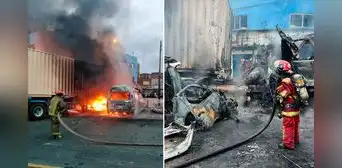 SMP: una combi explotó tras choque con trailer en la avenida Perú | FOTOS Y VIDEOS