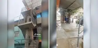Denuncian que vecino construyó escalera de cemento de 3 pisos en plena berma en VMT
