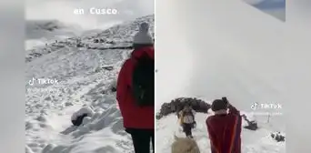 Subieron a la Montaña de 7 Colores, pero la encuentran cubierta de nieve: "Son 7 tonos de blanco"