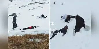 Jóvenes disfrutan de la nieve y hasta hacen figuras de angelitos: “¡Hermoso!”