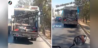 Deja su moto en la calle, camión de la basura se lo lleva y desata una persecución para recuperarla Deja su moto en la calle, camión de la basura se lo lleva y desata una persecución para recuperarla