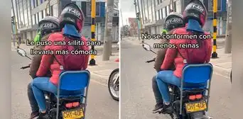 Coloca una silla sobre su motocicleta para que la muchacha viaje cómoda: ”No se conformen con menos” Coloca una silla sobre su motocicleta para que la muchacha viaje cómoda: ”No se conformen con menos”