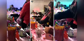 ¡Arrasó con los dulces! Invitada se lleva las golosinas de un quinceañero y las redes explotan