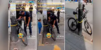 Fiscalizadores de Gamarra intentan llevarse bicicleta encadenada a poste, pero se dan por vencidos
