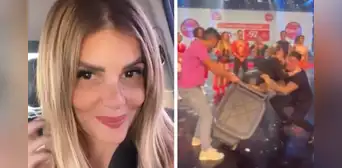 Johanna San Miguel termina en un tacho de basura tras broma de Pancho Rodríguez y Renzo Schuller